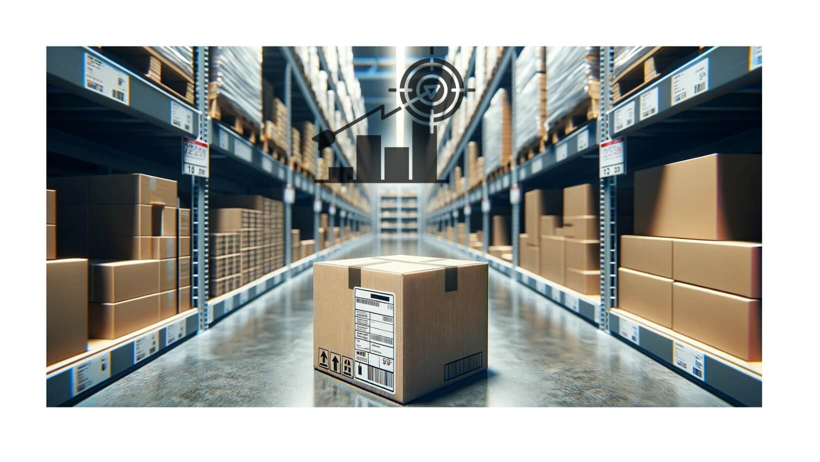 Photo of a well-organized retail warehouse, highlighting a detailed tag with blurred product shelves in the background, symbolizing efficient inventory management.