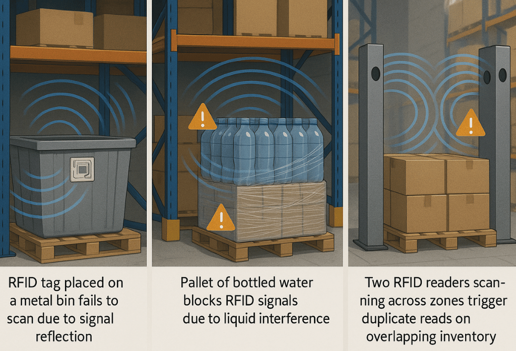 rfid signal interference caused by metal, liquids, and overlapping warehouse reader zones