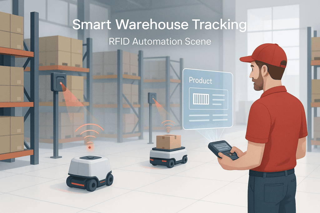 Predictive analytics chart with AI elements showing inventory demand forecasts and accuracy improvement.